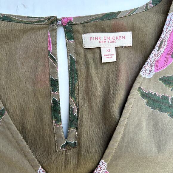 Pink Chicken Floral Tent Mini Dress Ruffle Embellishment Sash Belt Tie Lined XS - Picture 4 of 8